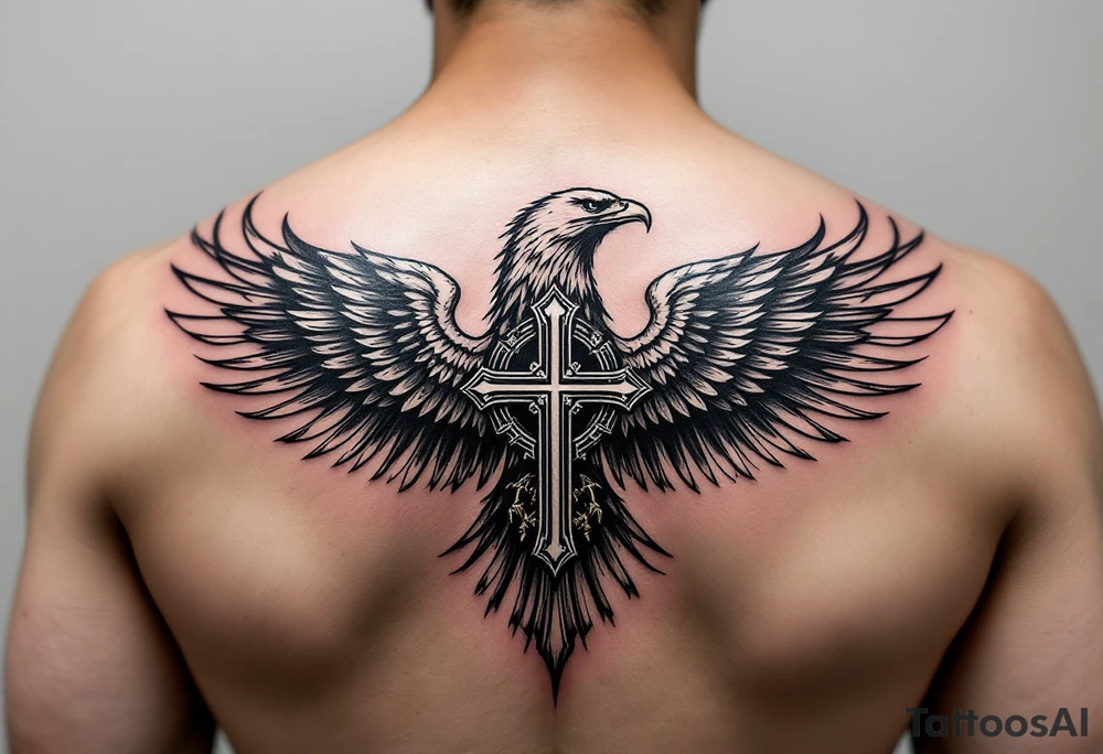 double headed eagle with cross tattoo idea