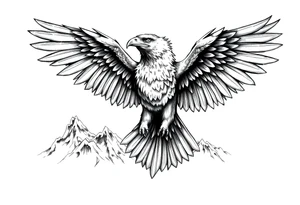 majestic eagle spreading wings against mountain peaks tattoo idea