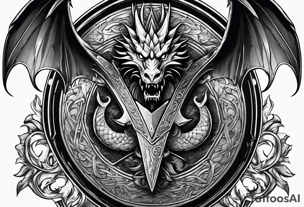 Valhalla sword shield dragon axe tattoo idea