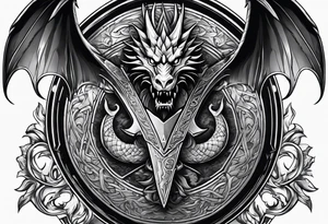 Valhalla sword shield dragon axe tattoo idea