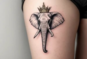 Elephant with crown trunk up tattoo idea