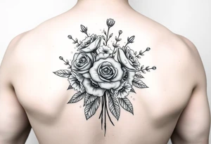vintage bouquet of wild roses and meadow flowers with morning dew tattoo idea