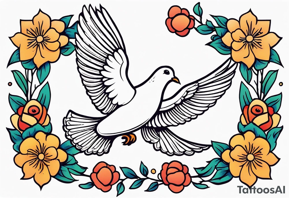 dove

vintage tattoo style old school traditional bold color simple with flowers surrounded tattoo idea