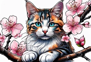A kitty perched upon a cherry blossom  branch for a tatto on my biceps tattoo idea