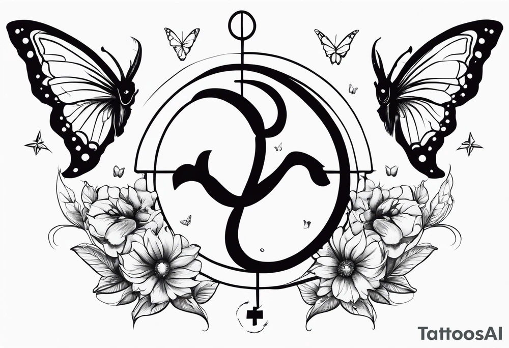 Capricorn sign and butterflies with a cross sleeve tattoo idea