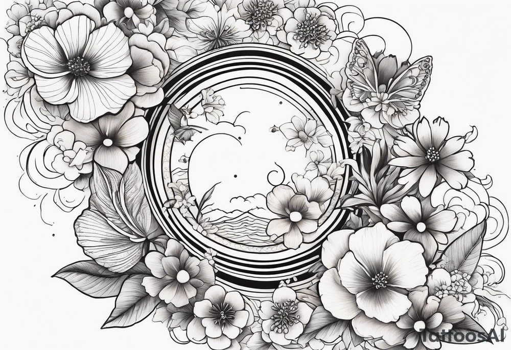 Summer flowers and symbols for a Quarter sleeve tattoo tattoo idea