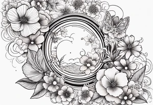 Summer flowers and symbols for a Quarter sleeve tattoo tattoo idea