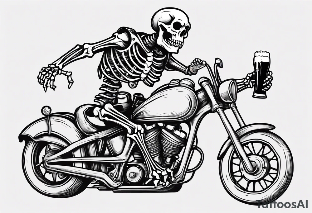 A skeleton on a motorcycle drinking a beer tattoo idea