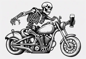 A skeleton on a motorcycle drinking a beer tattoo idea