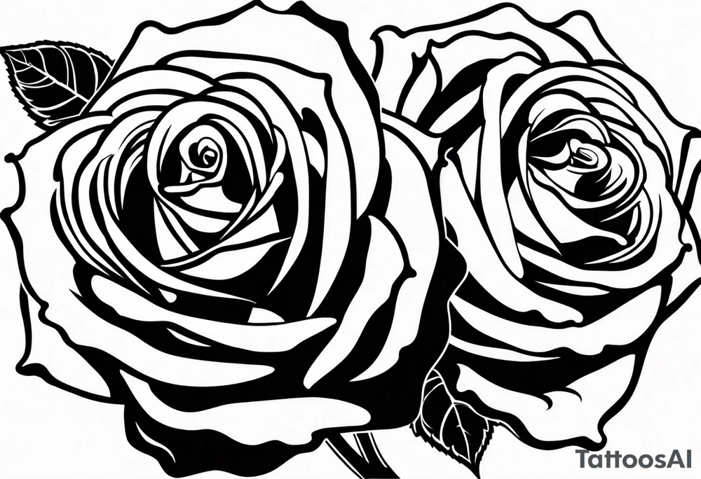 two roses with their stems intertwined, one rose should have thorns and only one main rose, the second rose should be thornless but have multiple flowers on it. I want a long stem to shower them intertwined tattoo idea