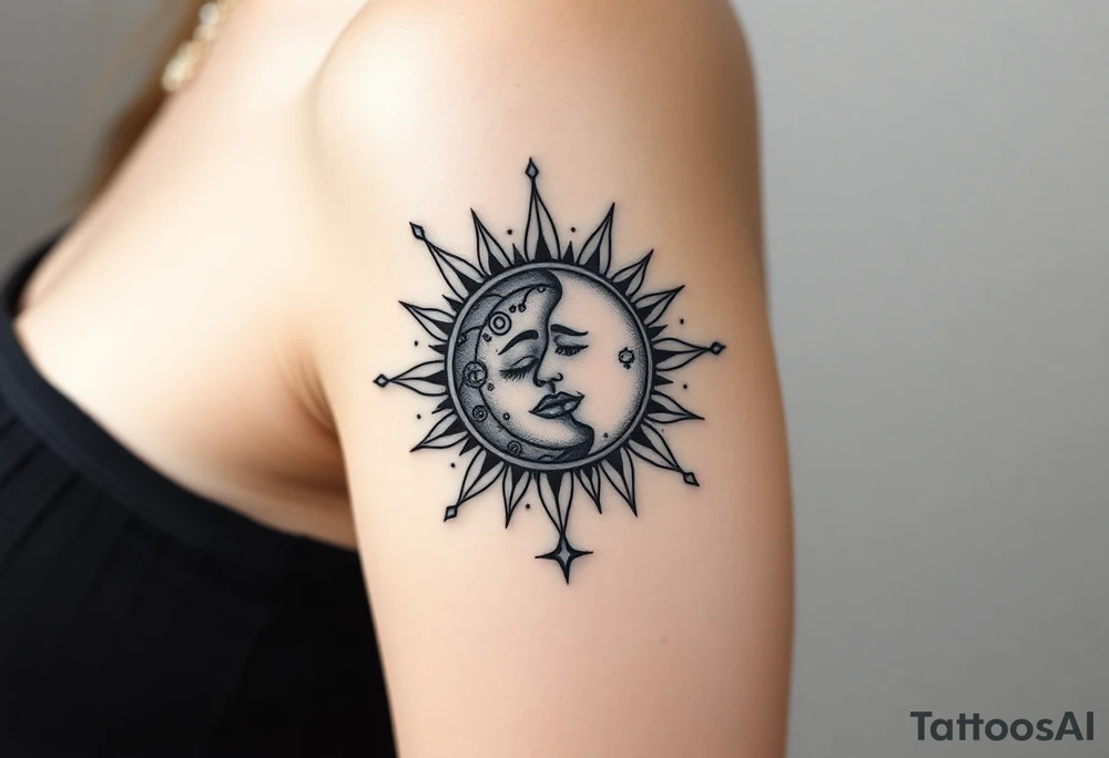 celestial sun and moon embrace with constellation patterns tattoo idea celestial sun and moon embrace with constellation patterns tattoo idea