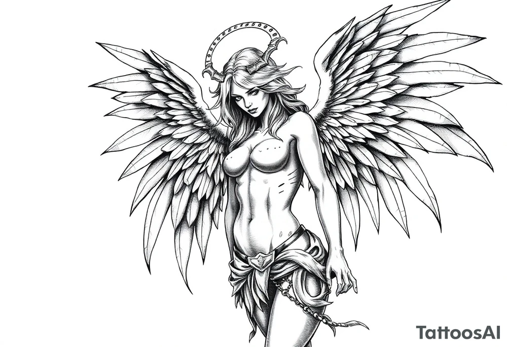 Goth angel beautiful full body tattoo idea