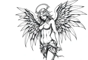Goth angel beautiful full body tattoo idea