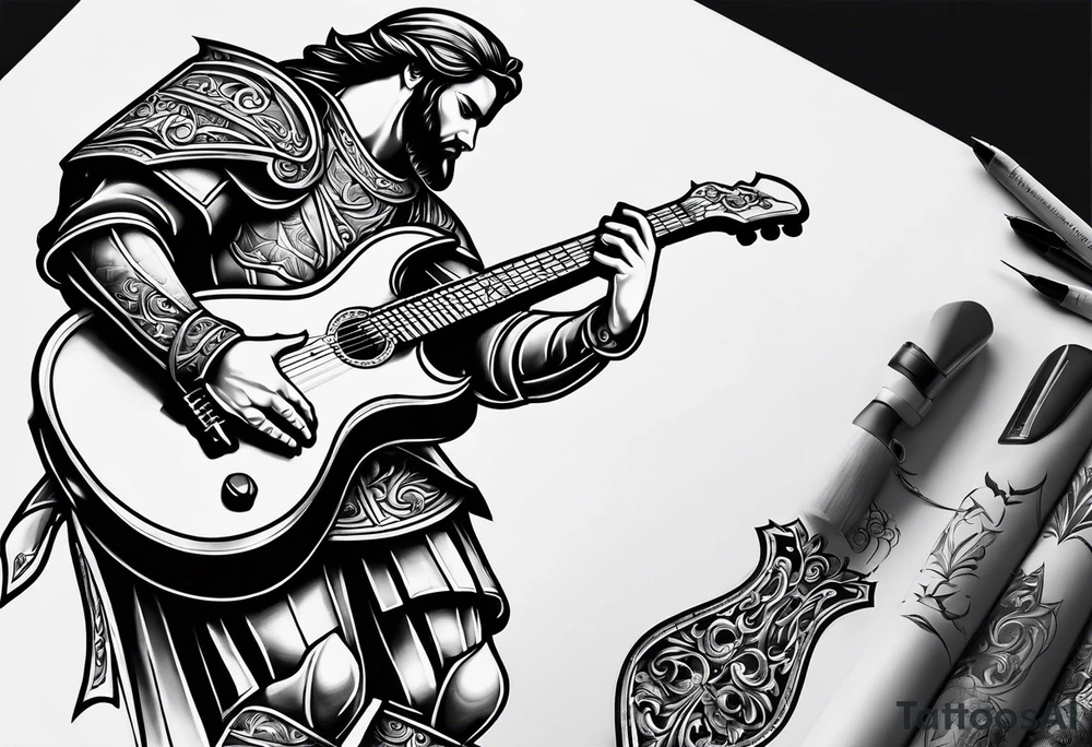Armor of God with guitar tattoo idea