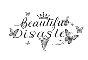 beautiful disaster with a 5 point crown hearts butterflys and a tornado with wind tattoo idea