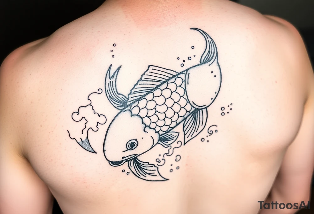 traditional koi fish swimming upstream through turbulent waves tattoo idea
