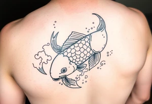 traditional koi fish swimming upstream through turbulent waves tattoo idea