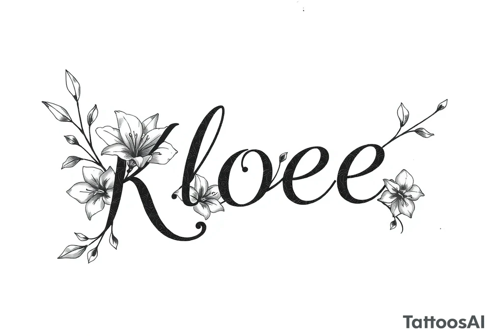 The word Kloee surrounded by big
lilies with the vines in letters tattoo idea