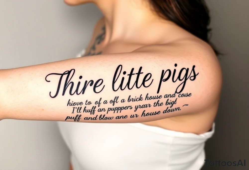 Three little pigs nursery rhyme hiding in a brick house from the big bad wolf I'll huff and puff and blow ur house down tattoo idea