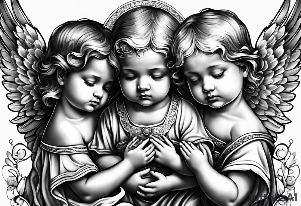 1 baby girl angel and 2 baby boy angels
 praying tattoo idea