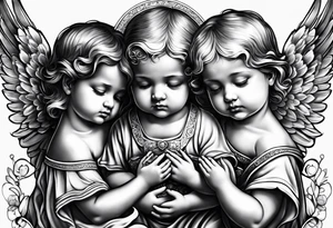 1 baby girl angel and 2 baby boy angels
 praying tattoo idea