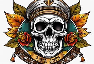 Old school knee tattoo with skull and fall colors tattoo idea