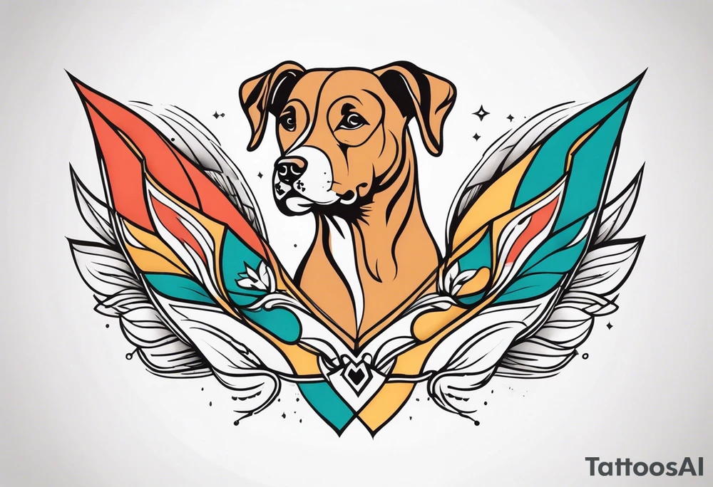 Simple colored tattoo with elements linked to bodybuilding dogs travel and freedom tattoo idea