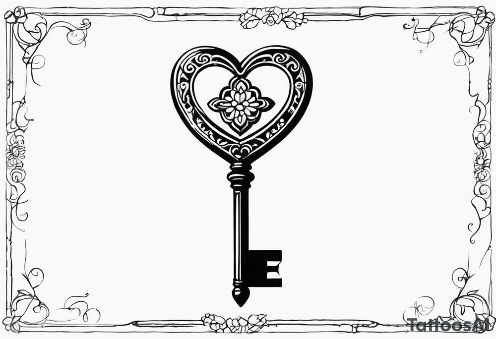 heart shaped antique skeleton key tattoo idea