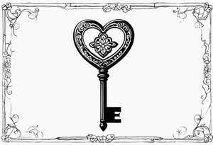 heart shaped antique skeleton key tattoo idea