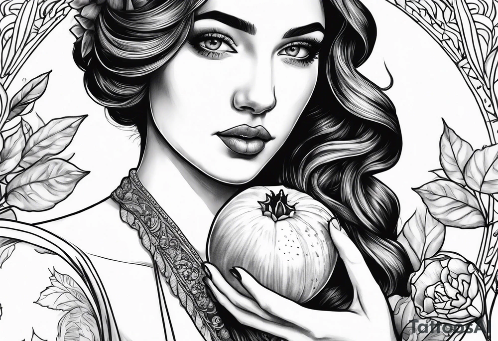 Persephone portrait holding a pomegranate tattoo idea