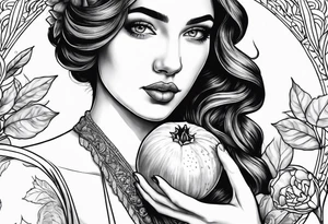 Persephone portrait holding a pomegranate tattoo idea