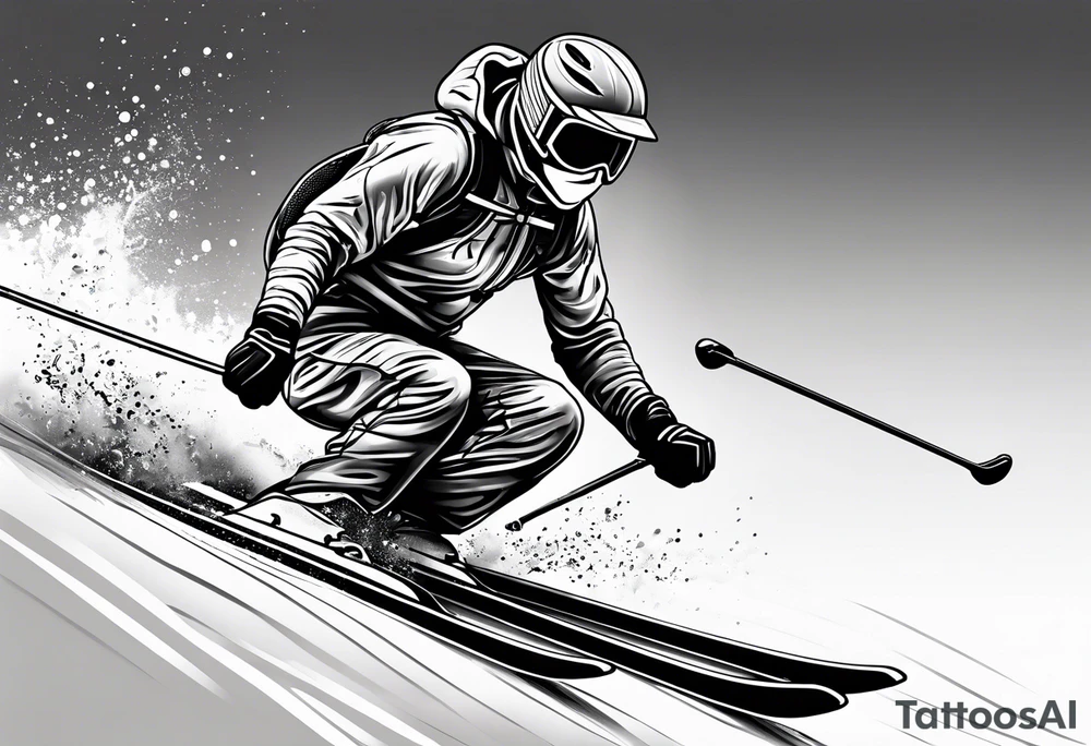 Skier in motion, fine line, more abstract tattoo idea