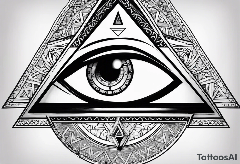 triangle tattoo with eye inside in arabic letters. Inside the iris create a clock. the pupil loophole. tattoo idea