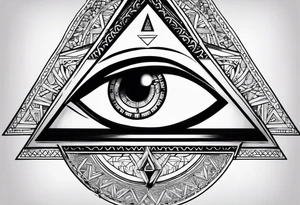 triangle tattoo with eye inside in arabic letters. Inside the iris create a clock. the pupil loophole. tattoo idea