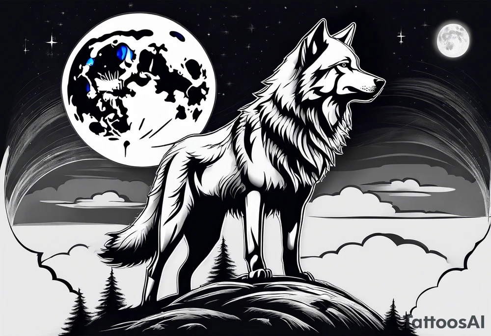 a wolf howling at the moon 
no background
scary tattoo idea