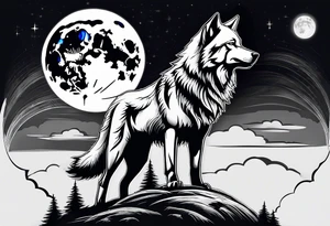 a wolf howling at the moon 
no background
scary tattoo idea