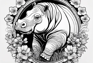 Hippo, flowers, moon, interstella, 
Extreme fine lines, tribal, geometric, japanese, artistic tattoo idea