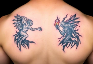 Heaven and hell fighting each other on earth tattoo idea