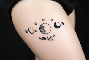 the 9 moon phases with stars and olive branches tattoo idea