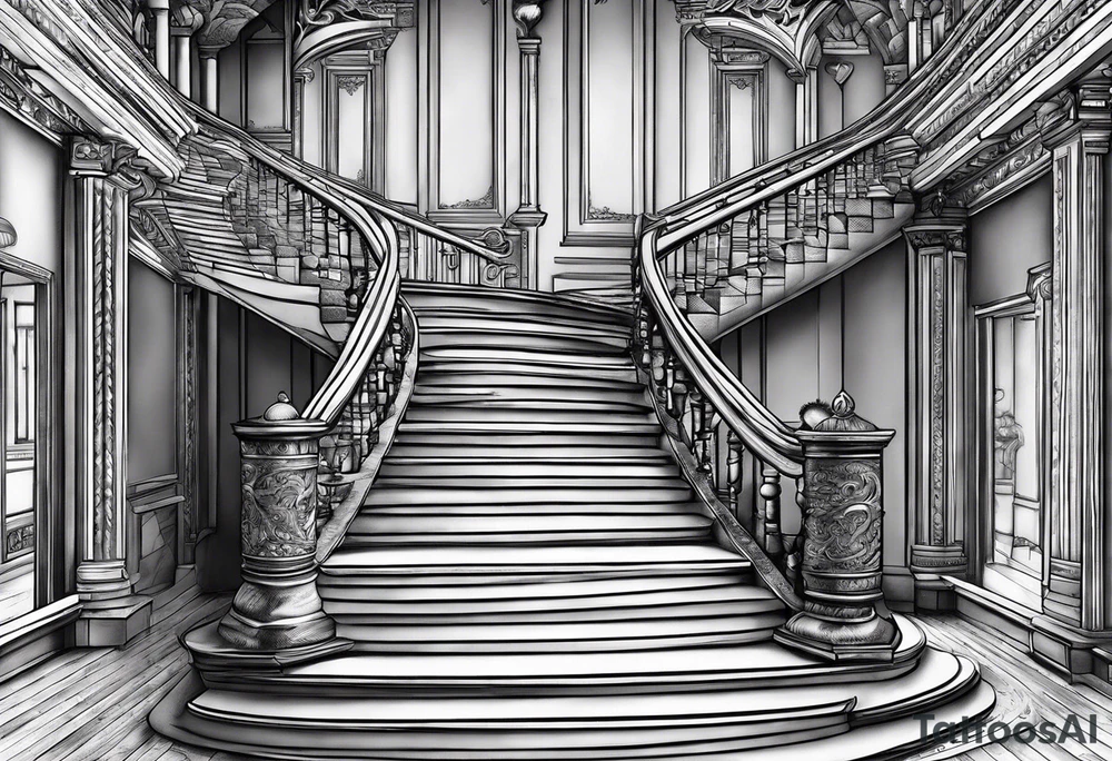 The text "Never Stop Building" designed to indicate climbing stairs tattoo idea
