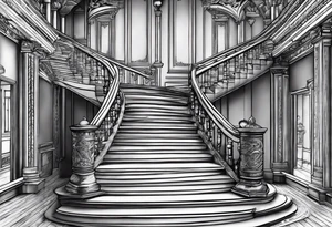 The text "Never Stop Building" designed to indicate climbing stairs tattoo idea
