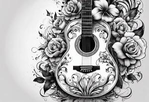 Guitar, guitar neck, skulls, flowers tattoo idea