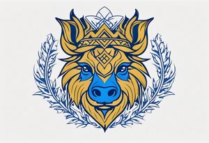 A classic tribal Celtic boar Integrated with a Chatwin, family crest and a Thistle. Simple with few lines. Blue and gold Chevron Chatwin family crest With the name, Chatwin and a Thistle tattoo idea