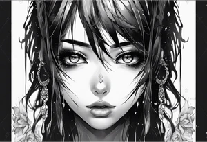 Anime girl face eyes dripping black tears tattoo idea