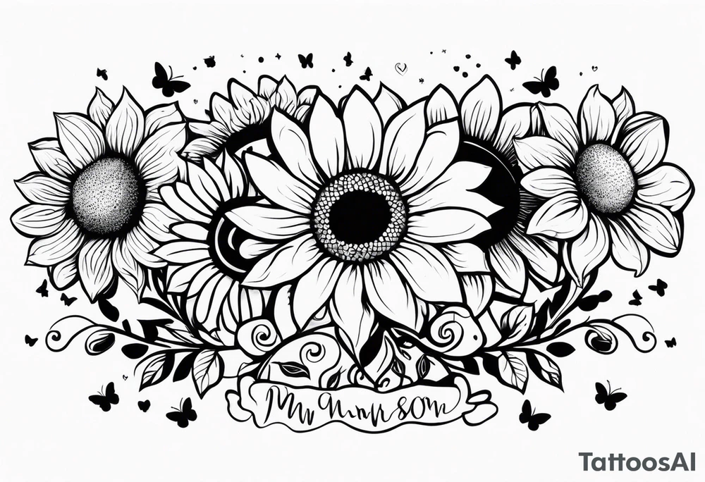 Memorial arm sleeve for mom with rainbow sunflowers and butterflies tattoo idea