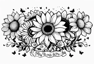 Memorial arm sleeve for mom with rainbow sunflowers and butterflies tattoo idea
