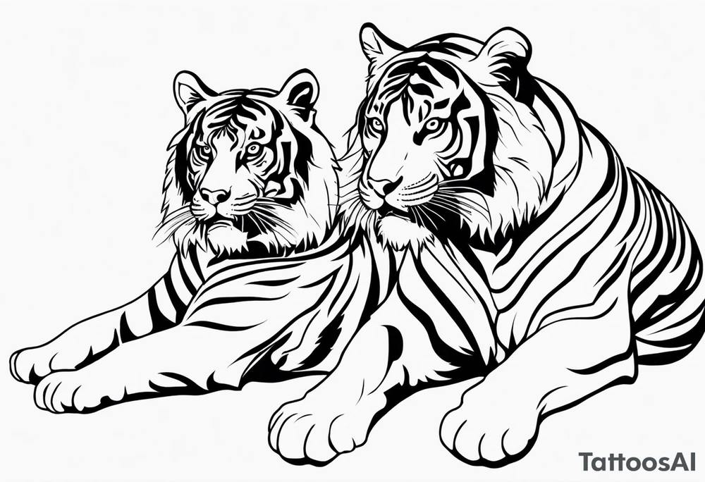 two thai tiger bodies vertical tattoo idea