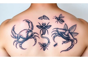 Crabs, fish, snake, bees tattoo idea