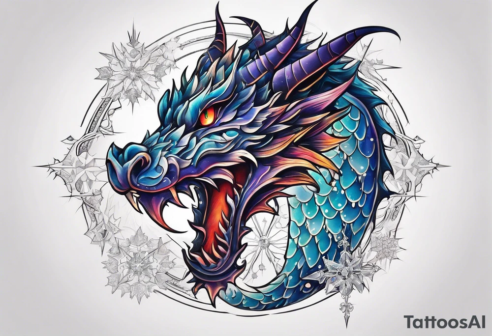 Constellation, dragon,snowflake tattoo idea
