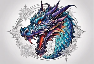 Constellation, dragon,snowflake tattoo idea